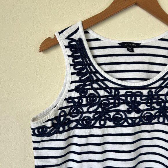 Lands End Top Womens XL Petite Navy Blue Striped Nautical Tank - Picture 3 of 7